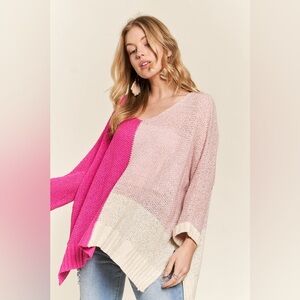 ADORA Side Slit Color Block Long Sleeve Sweater